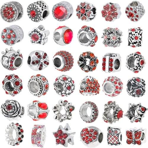 2Pcs/Lot 45 Styles Red Crystal Heart I LOVE YOU Charms Beads Fit Original DIY Bracelets & Necklaces For Women Men Jewelry Making
