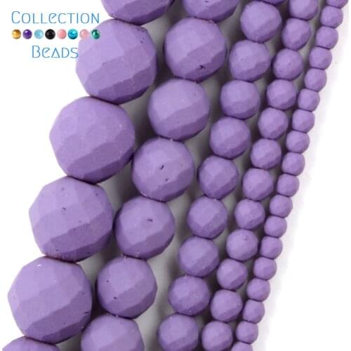 Natural Stone Purple Rubber Faceted Hematite Round Spacer Beads For DIY Jewelry Making Necklace Bracelet Accessories 2-10mm 15