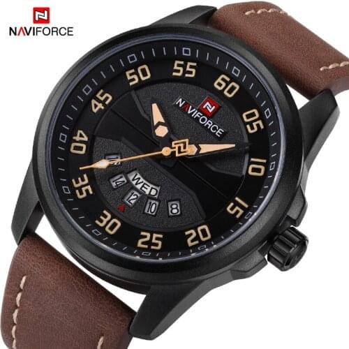 NAVIFORCE Top Luxury Brand Men Watch Date Week Display Mens Watches Military Army Business Genuine Leather Quartz Male Clock