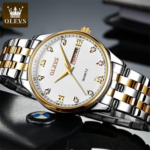 Mens Watch OLEVS Brand Sports Quartz Watch Stainless Steel Automatic Date Mens Watch Multi-function Waterproof Diamond Watch