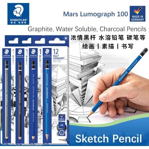 STAEDTLER 100 Graphite Sketch Pencil Water Soluble Mars Lumograph Student Art Supplies Soft Medium Hard Charcoal Pencils
