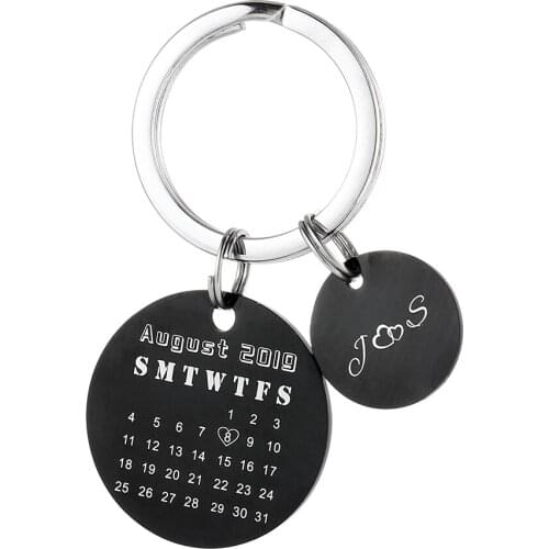 Customized Engraved Calendar Keychains Personalized Date Keychain Key Ring Key Chain Lover Gifts Stainless Steel Women Jewelry