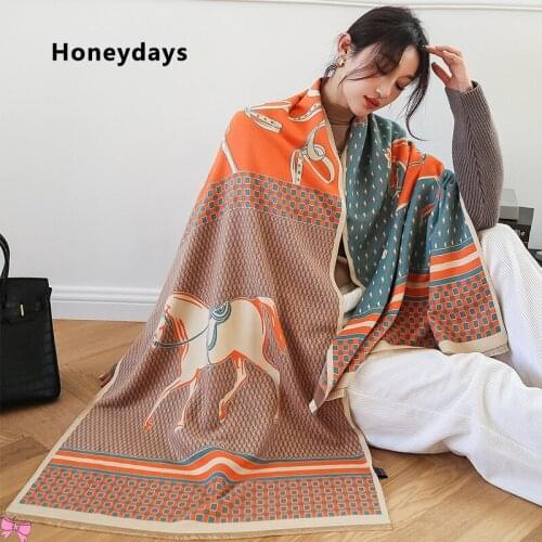Classic Carriage Design Ladies Cashmere Scarf Geometric Letter Print Pashmina Foulard Fashion Tassel Cloak Bufanda Shawls Wraps