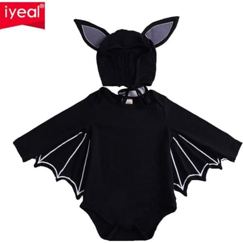 IYEAL New Arrival Halloween Kids Baby Clothes Cartoon Bat Newborn Toddler Bodysuit with Hat Baby Boy Girls Tops Outfit 9-24M