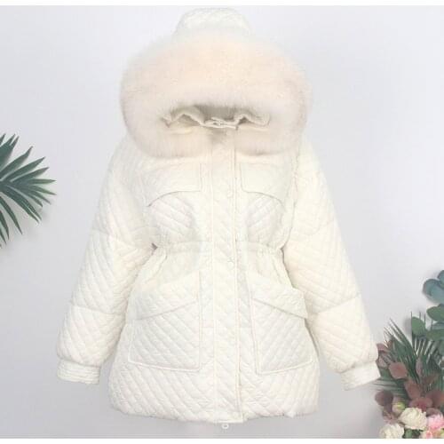 MENINA BONITA 2021 Fashion Winter Jacket Women Real Natural Fox Fur Collar Hooded 90% White Duck Down Coat Warm Loose Outerwear