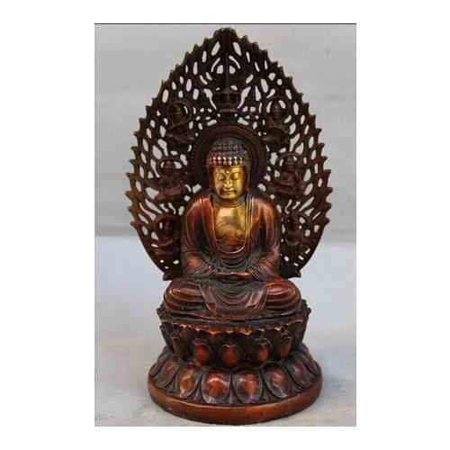 COPPER BRASS CHINESE CRAFTS DECOR ATION ASIAN 8" CHINESE BUDDHISM BRASS GILT CARVING SEAT SAKYAMUNI TATHAGATA BUDDHA