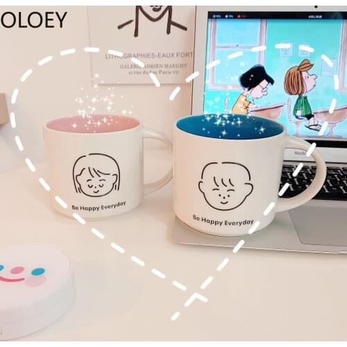 Cute Coffee Mug Love Girl Couple Large Ceramic Coffee Mugs Water Cup Enamel Mug Milk Breakfast Cup Tazas De Ceramica Creativas