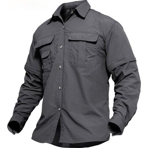 Mens Military Clothing Lightweight Army Shirt Quick Dry Tactical Shirt Summer Removable Long Sleeve Work Hunt Shirts