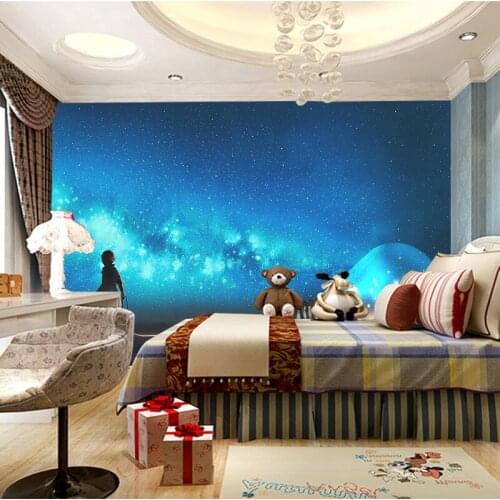 Stereo Starry Sky Boy With the Ideal Light Bulb Mural Wallpaper Living Room Sofa TV Background Wall Paintings Kids Bedroom P