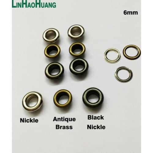 Wholesale 400sets/lot 6mm inner 2016070101 metal brass eyelets with washer small round metal grommets nickle/Black/Bronze