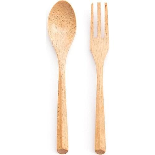 Wholesale wooden handle triangle fork spoon tableware set Japanese Korean creative household long handle spoones dinner set