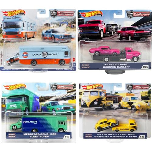 Original Hot Wheels Car Toy Cultural Transportation Team Alloy Car Model Toys for Boy Collector Ford Transport Truck Vehicle Set