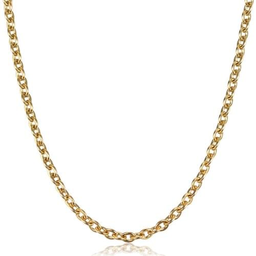 2mm Stainless Steel Necklace Choker for Men Women Rolo Cable Link Chain Gold Color Jewelry 18inch w 2inch extension Link KN641