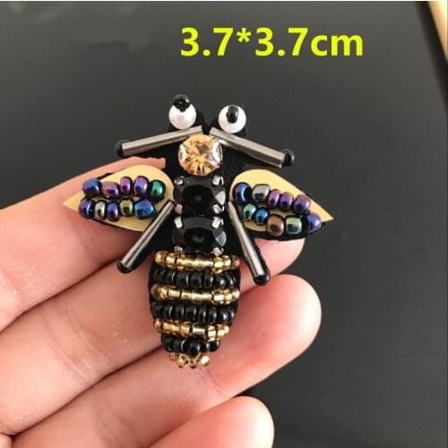 Bees Rhinestones bead brooch patches applique vintage embroidered fabric sew on patch fashion clothing decoration patch