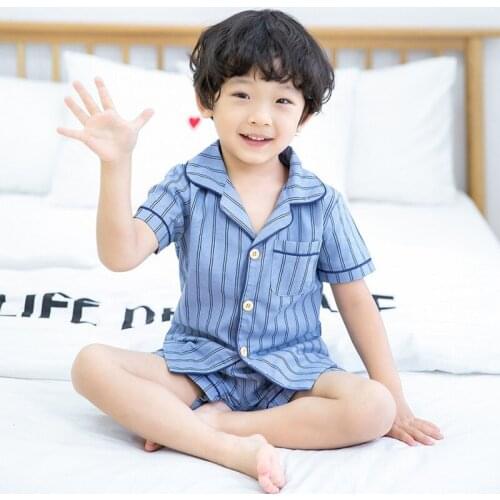 Boys Striped Pajamas Set 2021 Hot Summer New Kids Short Sleeve Sleepwear Shirt+Shorts 2 Pieces Tracksuit For Baby 2 3 4 6 8Years