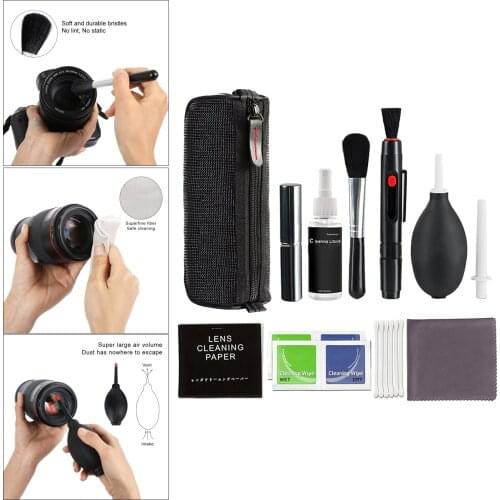Professional Camera Cleaning Kit for Most DSLR Cameras with Air Blower/Lens Cleaning Pen/Cleaning Cloth/Lens Brush/Carry Case