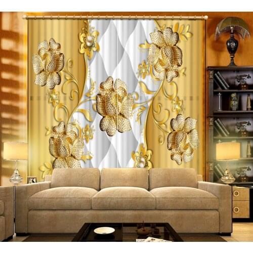 Window Blackout Luxury 3D Curtains For Bedroom Living room Office Hotel Home Wall Decor Golden flowers curtain