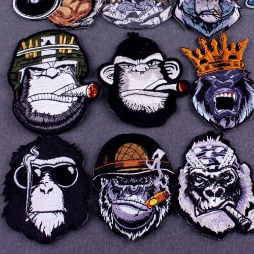 DIY Punk Clothes Stripes Smoking Orangutan Patch Embroidered Patches On Clothes Iron on Patch Gym Bear Patches for Clothes Decor