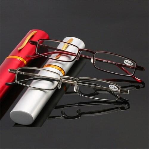 Seemfly Anti Blue Light Reading Glasses With Pen Tube Men Women Portable Metal Frame Eyewear Computer Gaming Goggle +1.0 To +4.0