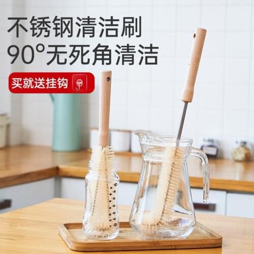 Wooden Handle Cup Brush Retractable Baby Bottle Brush Set Nylon Kitchen Glass Vacuum Flask Long Handle Cleaning Cup Brush