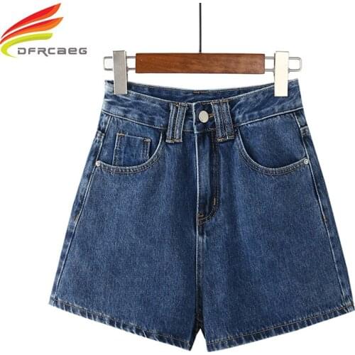 High Waist Denim Shorts For Women 2021 Summer New Blue Black Wide Leg Loose Short Jeans Pockets Korean Style Bermuda Shorts