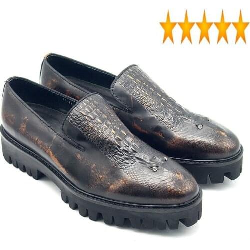 Men Formal Cow Luxury Designer Brand Crocodile Leather Mens Shoes Social Slip On Platform Rhinestone Male Footwear