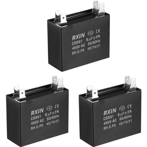 Uxcell CBB61 Run Capacitor Doule Insert Metallized Polypropylene Film Capacitors for Ceiling Fan 6uF-3 pcs