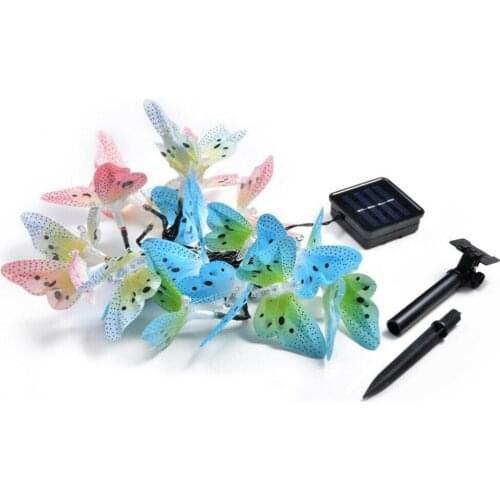 12 Led Solar Powered Butterfly Fiber Optic Fairy String Lights Waterproof Christmas Outdoor Garden Holiday Decoration Lights