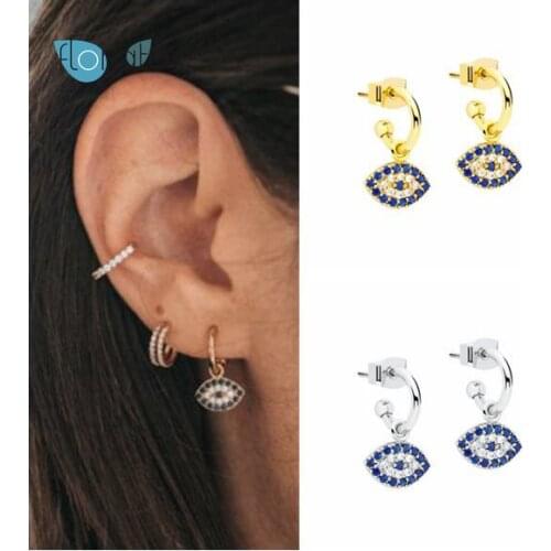 925 Silver Ear Needle Blue Evil Eye Pendientes Stud Earring For Women Gold Silver Color CZ Huggie Earrings Fashion Party Jewelry