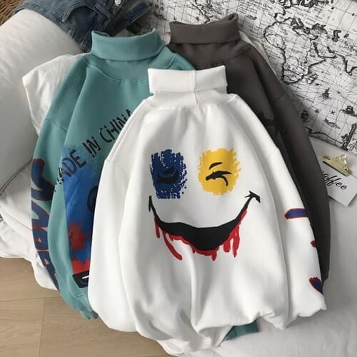 Winter New Hong Kong-Style Turtleneck Brushed Hoody Fashion Korean-Style Loose Coat Warm Clothes