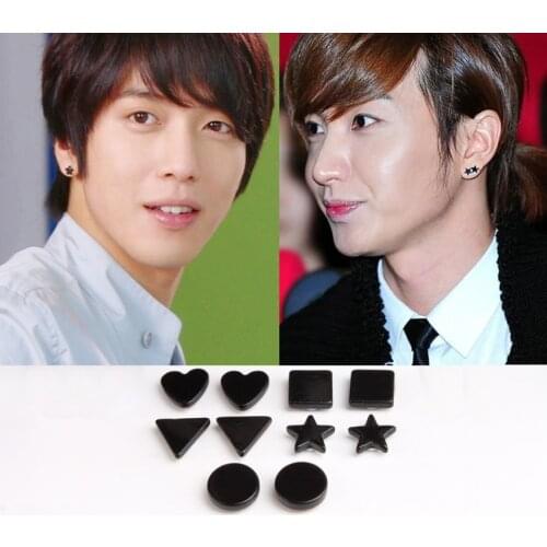 1 Pair Mens Black Magnetic magnet Earrings Ear STUD Triangle Star Square Heart Round without pierced ears unisex earring