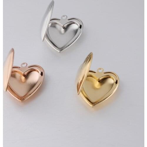 100% Stainless Steel Heart Photo Locket Pendant 25mm DIY Metal Photo Picture Locket Jewelry Finding 10Pcs