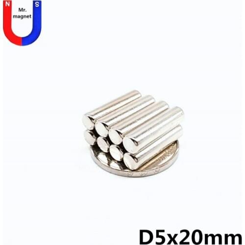100pcs 5x20mm long cylindrical rod magnet Powerful Super Strong Rare Earth Neodymium Disc Magnets 5x20 mm n35 Small Round Magnet