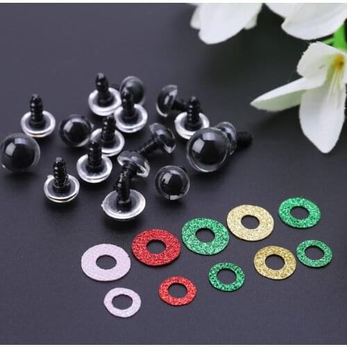150pcs/set 14mm Tiny Round Safety Eyes Plastic Glitter Toy with Washer for Bear Doll Puppet Making DIY