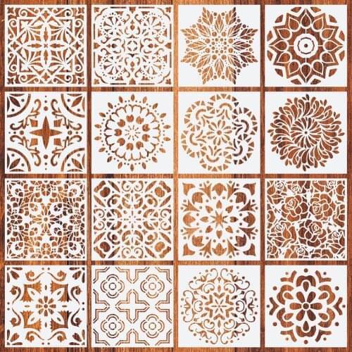 16Pcs Mandala Painting Drawing Stencils Template For Stones Floor Wall Tile Fabric Wood Burning Art&Craft Supplies -Reuseable