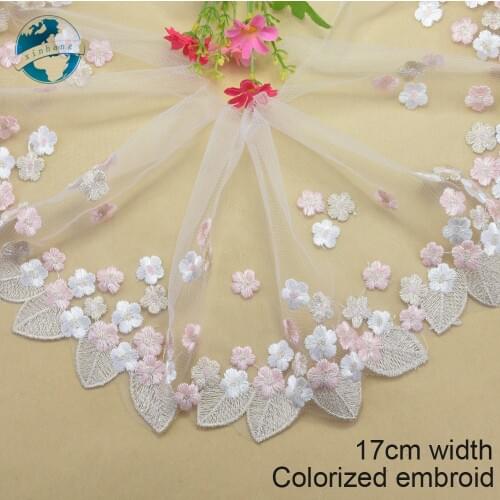 17cm width coloured embroidery sewing ribbon guipure lace african lace fabric trim warp knitting DIY Garment Accessories#2878