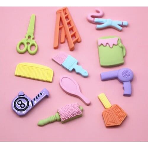 20pcs Hair Dryer Tape Measure Mirror Comb Ladder Scissors Resin Flat Back Cabochon Art Decoration Charm Craft Hair bow Center