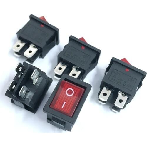 20PCS Rocker Switch KCD1-104 4 Pin 6A 250V 10A125V 21*15 Red Button With Light On - Off Rocker Red Light Power Switches