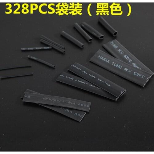 328pcs/set Heat Shrink Tubing Black Tube Car Cable Sleeving Assortment Wrap Wire Kit with Polyolefin Tub Insulation Shrinkable