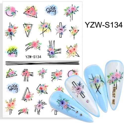 3D Nails Sticker Art Flowers Rose Adhesive Nail Designer Sliders Decals Geometry Triangle Art Decorations Manicure Accessories