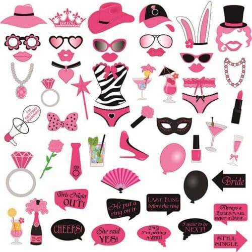56pcs Bachelor Party Photobooth Props Hen Do Party Decorations Pink Glasses Hat Mask Paper Cards Birthday Party Supplies