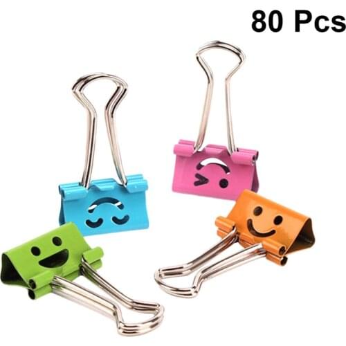 80pcs Binder Clips Smile Face File Paper Clip for Home School Office (Mixed Color)