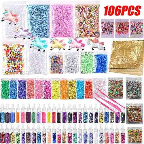 82/106PC Pack Making Kits Supplies For Slime Stuff Charm Fishbowl Beads Glitter Pearls DIY Handmade Color Foam Ball Material Set