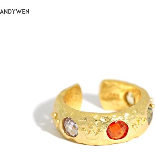 ANDYWEN 925 Sterling Silver Big Size Thicker Three Zircon Geometric Irregular rINGS Jewelry 2020 Rock Puck Jewelry For Women