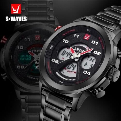 SWAVES Dual Display Watches Luxury Brand Men Wach Quartz Waterproof Digital Watch Big Electronic Clock Relogio Masculino Casual