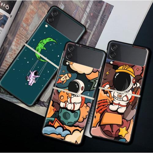 Case For Samsung Galaxy Z Flip 3 5G Funda ZFlip3 Luxury Black PC Hard Shockproof Back Phone Coque Shell Astronaut Universe