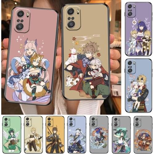 Top Genshin Impact cartoon Phone Case For XiaoMi Redmi Note 10 9 9s 8 7 6 5 A Pro s T Black Cover Silicone Back Pre style