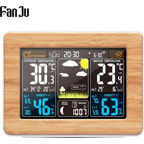 FanJu Alarm Clock Digital Temperature Humidity Wireless Barometer Forecast Weather Station Electronic Watch Desk Table Clocks