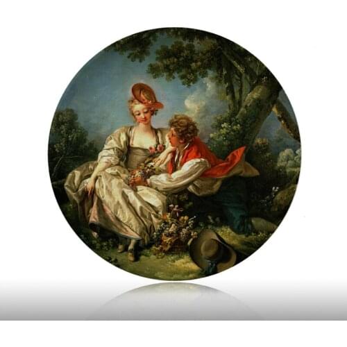 Francois Boucher Painting Decorative Plates Ceramic Home Artistic Dish Hotel Background Display Lady and Boy Oil Painting Plate