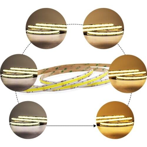 12V 24V CCT Bicolor LED COB Strip Lamp 576 LEDs RA90 2700K-6500K Color Temperature Dimmable FOB Light Bar for Home Decoration